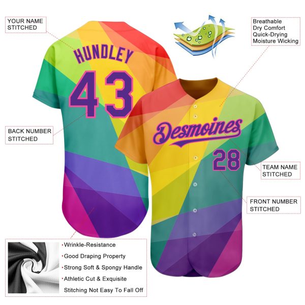 Custom Rainbow For Pride Month Love Is Love LGBT 3D Authentic Baseball Jersey - Image 3