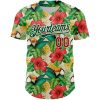 Custom White Red-Green 3D Pattern Design Tropical Plant And Bird Authentic Baseball Jersey - Image 2