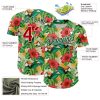 Custom White Red-Green 3D Pattern Design Tropical Plant And Bird Authentic Baseball Jersey - Image 3