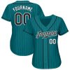 Custom Teal Black Pinstripe Black-White Authentic Baseball Jersey - Image 2