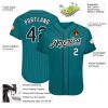Custom Teal Black Pinstripe Black-White Authentic Baseball Jersey - Image 3