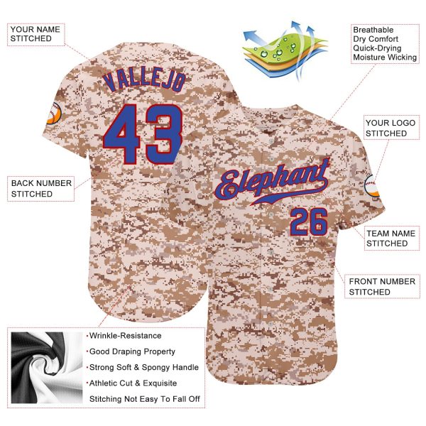 Custom Camo Royal-Red Authentic Salute To Service Baseball Jersey - Image 3