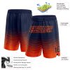 Custom Navy Orange Pinstripe Fade Fashion Authentic Basketball Shorts - Image 2