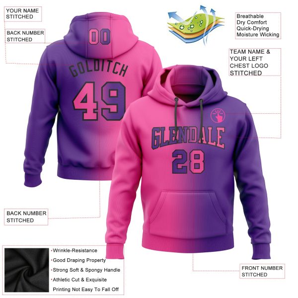 Custom Stitched Purple Pink-Black Gradient Fashion Sports Pullover Sweatshirt Hoodie - Image 2