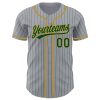 Custom Gray Green Pinstripe Old Gold Authentic Baseball Jersey - Image 2