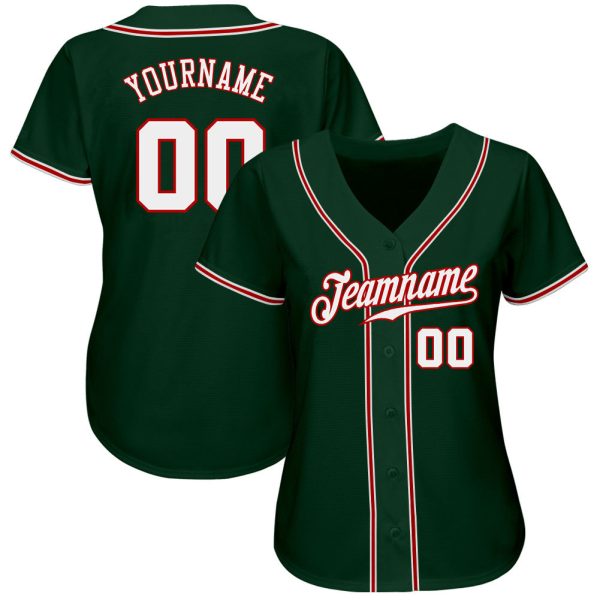 Custom Green White-Red Authentic Baseball Jersey - Image 2
