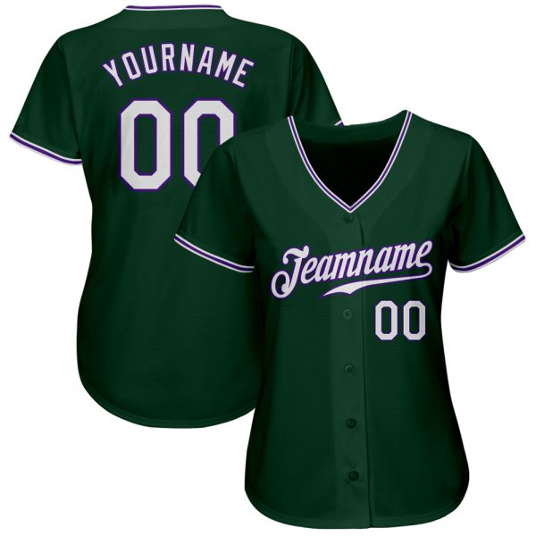 Custom Green White-Purple Authentic Baseball Jersey - Image 2