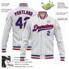 Custom White Royal Pinstripe Royal-Red Bomber Full-Snap Varsity Letterman Jacket - Image 3