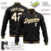 Custom Black White Pinstripe Old Gold Bomber Full-Snap Varsity Letterman Jacket - Image 3