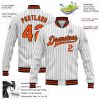 Custom White Black Pinstripe Orange Bomber Full-Snap Varsity Letterman Jacket - Image 3