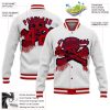 Custom White Red-Navy Skull Fashion 3D Bomber Full-Snap Varsity Letterman Jacket - Image 3