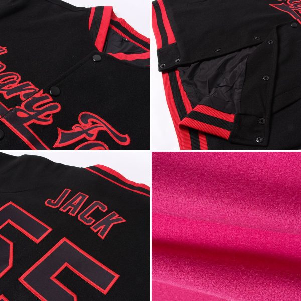 Custom Pink Royal-White Bomber Full-Snap Varsity Letterman Two Tone Jacket - Image 2