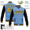 Custom Light Blue Gold-Black Bomber Full-Snap Varsity Letterman Two Tone Jacket - Image 3