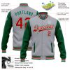 Custom Gray Red-Kelly Green Bomber Full-Snap Varsity Letterman Two Tone Jacket - Image 3