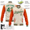 Custom Cream Kelly Green-Orange Bomber Full-Snap Varsity Letterman Two Tone Jacket - Image 3