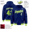 Custom Royal Neon Green-White Bomber Full-Snap Varsity Letterman Hoodie Jacket - Image 3