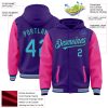 Custom Purple Sky Blue Pink-Black Bomber Full-Snap Varsity Letterman Two Tone Hoodie Jacket - Image 3