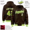 Custom Brown Neon Green-White Bomber Full-Snap Varsity Letterman Hoodie Jacket - Image 3
