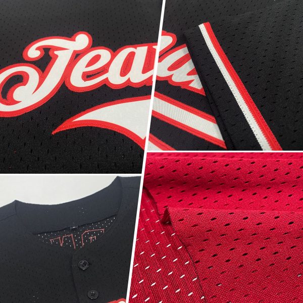 Custom Maroon Black-White Mesh Authentic Throwback Baseball Jersey - Image 2