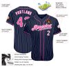 Custom Navy White Pinstripe Pink-White Authentic Baseball Jersey - Image 3