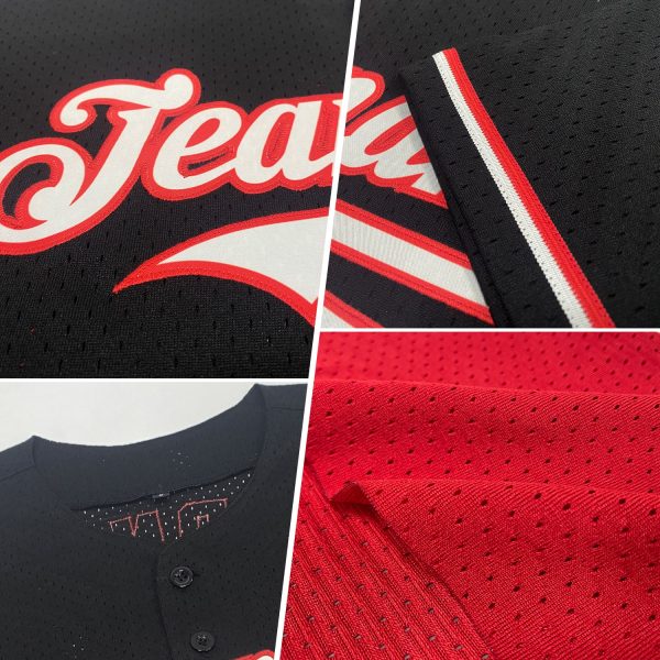 Custom Red Royal-White Mesh Authentic Throwback Baseball Jersey - Image 2