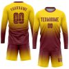 Custom Gold Burgundy Sublimation Long Sleeve Fade Fashion Soccer Uniform Jersey - Image 2