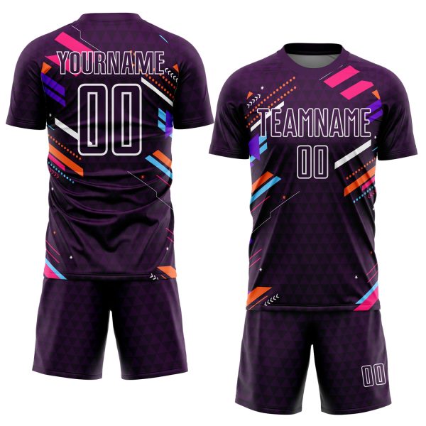 Custom Purple White Lines Sublimation Soccer Uniform Jersey - Image 2