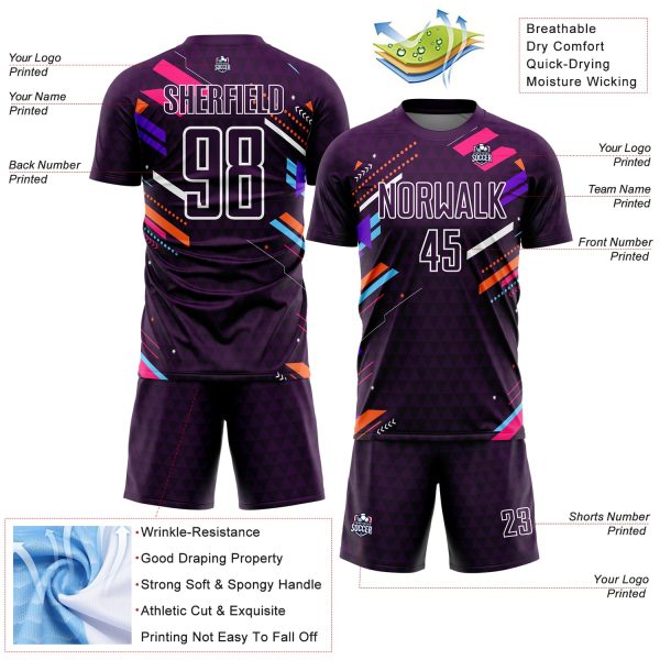 Custom Purple White Lines Sublimation Soccer Uniform Jersey - Image 4