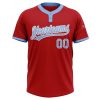 Custom Red Light Blue-White Two-Button Unisex Softball Jersey - Image 2
