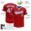 Custom Red Light Blue-White Two-Button Unisex Softball Jersey - Image 3