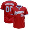 Custom Red Light Blue-White Two-Button Unisex Softball Jersey
