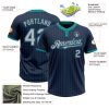 Custom Navy Teal Pinstripe Gray Two-Button Unisex Softball Jersey - Image 3