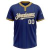Custom Royal Old Gold Pinstripe White Two-Button Unisex Softball Jersey - Image 2