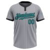 Custom Gray Black Pinstripe Teal Two-Button Unisex Softball Jersey - Image 2