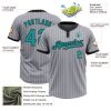 Custom Gray Black Pinstripe Teal Two-Button Unisex Softball Jersey - Image 3