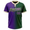 Custom Green Purple-Cream Gradient Fashion Two-Button Unisex Softball Jersey - Image 2