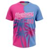 Custom Pink Light Blue-White 3D Pattern Hawaii Coconut Trees Two-Button Unisex Softball Jersey - Image 2