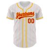 Custom White Red Pinstripe Red-Light Blue Authentic Baseball Jersey - Image 2