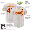 Custom White Red Pinstripe Red-Light Blue Authentic Baseball Jersey - Image 3