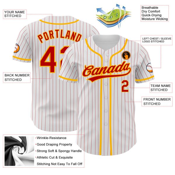Custom White Red Pinstripe Red-Light Blue Authentic Baseball Jersey - Image 3