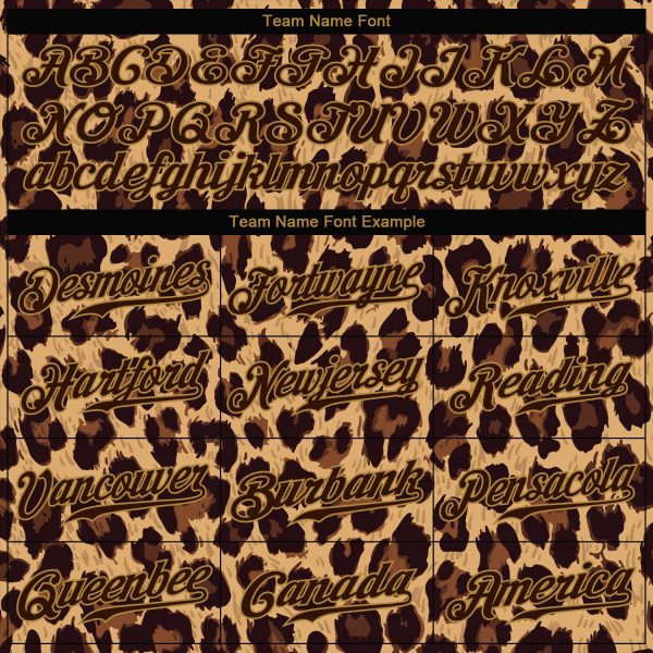 Custom Brown Brown-Old Gold 3D Pattern Design Leopard Authentic Baseball Jersey - Image 4