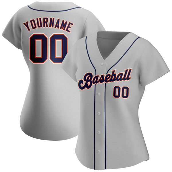 Custom Gray Navy-Orange Authentic Baseball Jersey - Image 2