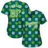 Custom Kelly Green Neon Green-White 3D Pattern Design Authentic St. Patrick's Day Baseball Jersey - Image 2