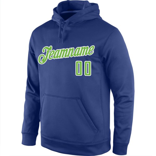 Custom Stitched Royal Neon Green-White Sports Pullover Sweatshirt Hoodie - Image 2