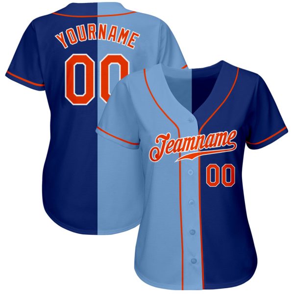 Custom Royal Orange-Light Blue Authentic Split Fashion Baseball Jersey - Image 2