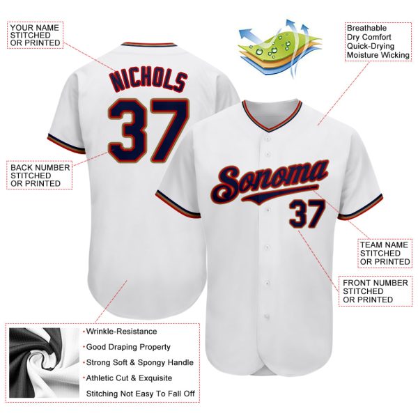 Custom White Navy-Red Authentic Baseball Jersey - Image 3